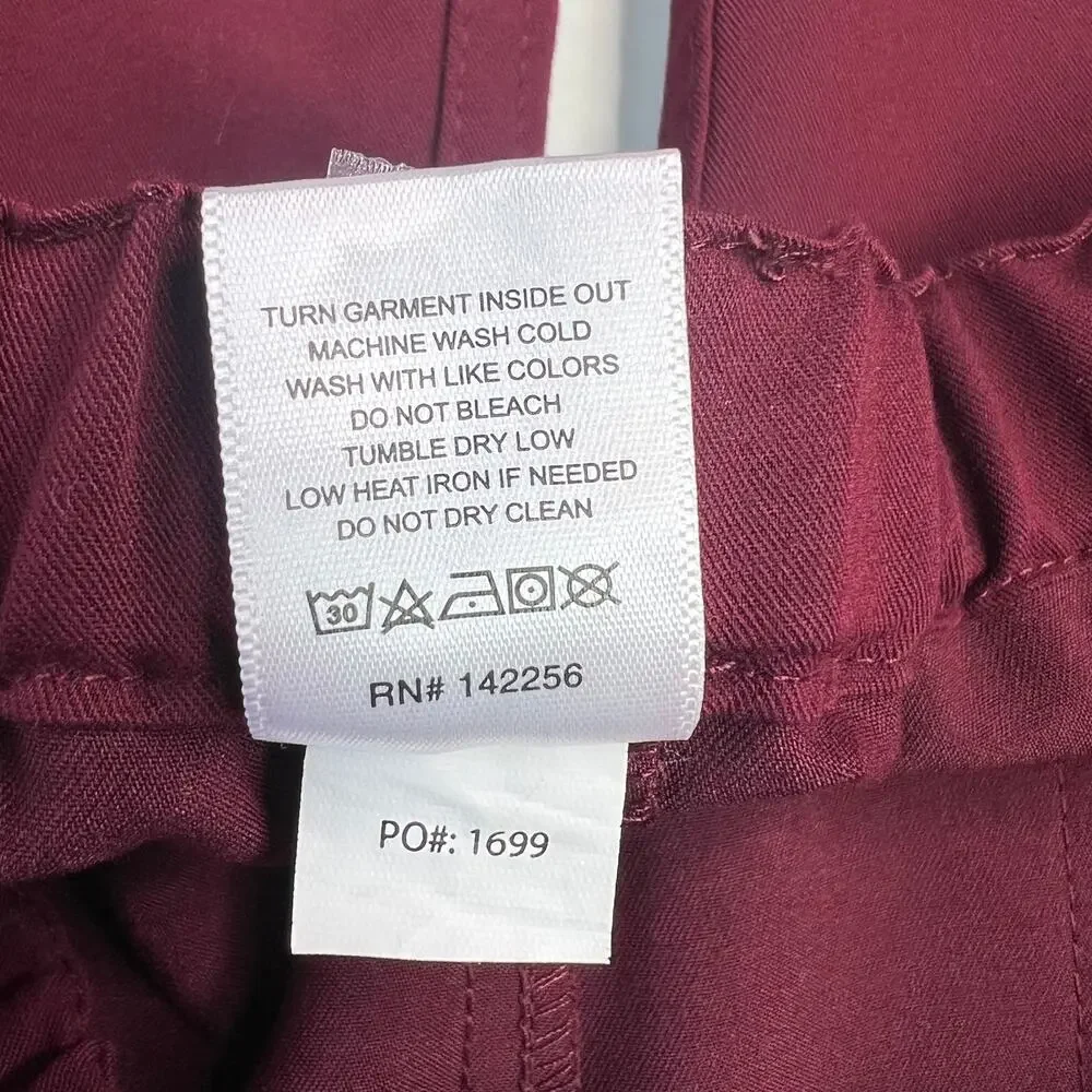 FIGS Pisco Basic Scrub Pants Burgundy Pull-on Elastic-Waist Straight Leg Size L